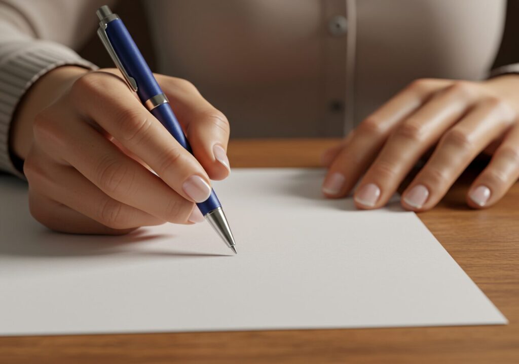 紙に願い事を書く女性