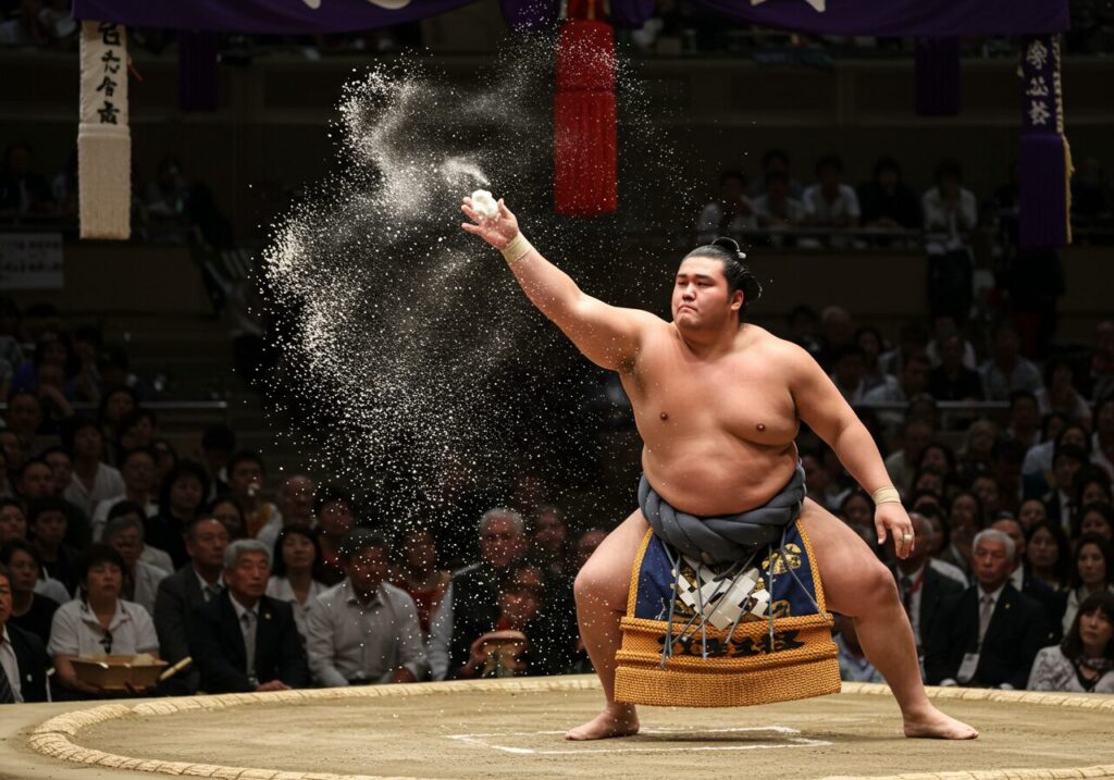 塩を大量に撒く相撲取り