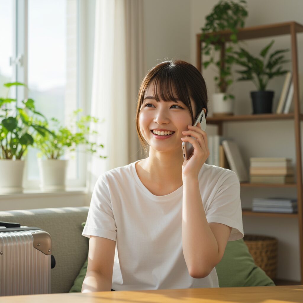 スマホで電話をする日本人女性