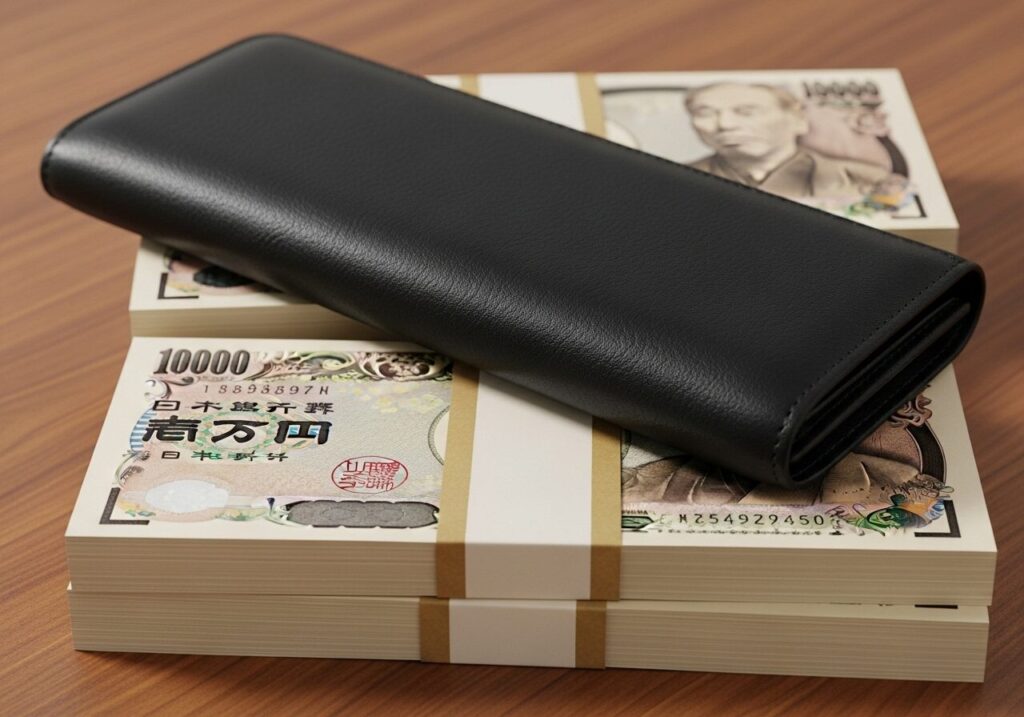 札束と黒い長財布