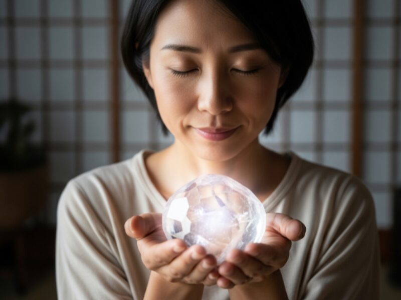パワーストーンに願いを込めている女性の画像